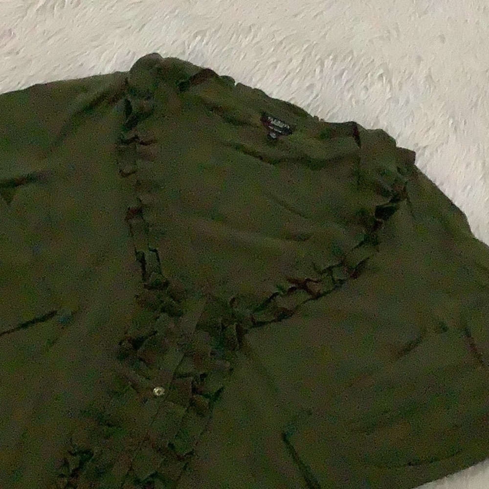 Talbots Green Ruffle Front Button Front 3/4 Sleev… - image 2